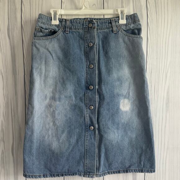 Y2K 2002 Levi's Denim Button Up Skirt Women's Size 8 Distressed/Bleached - Picture 1 of 10